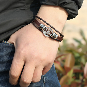Bracelet Homme Vintage Multi-couches Bracelets en Cuir Tressé à la Main pour Hommes Femmes Bracelet <span class=keywords><strong>Charm</strong></span> <span class=keywords><strong>Arbre</strong></span> <span class=keywords><strong>de</strong></span> <span class=keywords><strong>Vie</strong></span> Accessoires Bracelet - Product Image 1