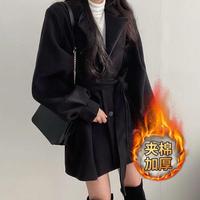 Manteau décontracté pour femme avec ceinture, col tailleur, manches bouffantes, couleur unie, boutonné, coupe slim et ample, automne-hiver, tailles S-2XL