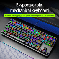 Capuchon de clé transparent ABS à 87 touches, clavier mécanique USB filaire haute apparence pour les jeux de sports électroniques, rétroéclairage horizontal filaire