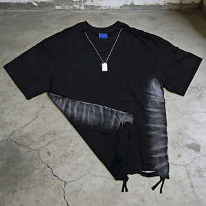 เสื้อยืดฮิปฮอปผู้ชายสไตล์ดิสเทรส ผ้าฝ้าย 100% เนื้อหนา ทรงโอเวอร์ไซส์ แฟชั่นหลวมๆ ขาดรุ่ย  เสื้อยืดถักสำหรับผู้ชาย - Product Image 4