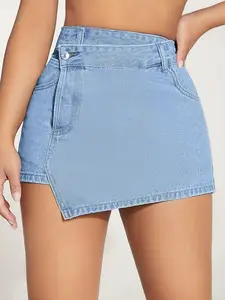 Summer High-waist A-line Shorts Skirt For Women Irregular Jeans Skirt Wholesale Customized Women Denim Shorts