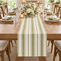 Nappe ronde en polyester et lin vert sauge à rayures personnalisées, faible MOQ, pour événements extérieurs, mariages, locations de fêtes