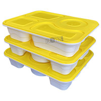 Boîte à lunch jetable multi-compartiments en PP blanc pour micro-ondes avec couvercle rond pour plats à emporter