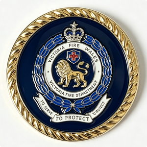 Pièce de défi personnalisée en émail dur, motif Couronne royale du Lion, pour pompiers, commémorative, souvenir, médaille d'honneur du département, Fête des Pères - Product Image 2