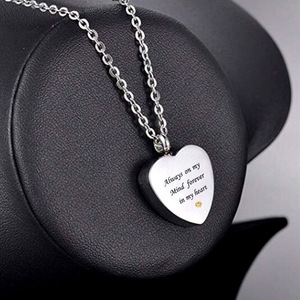 Gioielli per la cremazione <span class=keywords><strong>in</strong></span> acciaio inox a forma di cuore <span class=keywords><strong>in</strong></span> argento cuore di compleanno pietra urna gioielli ciondolo commemorativo per sempre nel mio cuore - Product Image 4