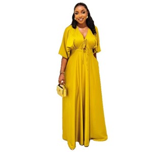 Abiti Estivi Trendy da Donna, Casual e Sexy con Scollo a V e Lacci, <span class=keywords><strong>Mezza</strong></span> <span class=keywords><strong>Manica</strong></span>, Tinta Unita, Vestiti Lunghi, Abito Maxi da Donna - Product Image 5