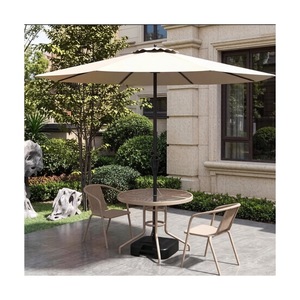 Conjunto de Mesa de Comedor <span class=keywords><strong>para</strong></span> Exterior y 2 Sillas, Estructura Metálica, Tablero de Vidrio, con Sombrilla <span class=keywords><strong>para</strong></span> <span class=keywords><strong>Patio</strong></span>, Jardín, Bistro, <span class=keywords><strong>para</strong></span> 2 Personas - Product Image 4