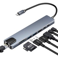 Harga Promosi Yangtse CJA266 8 in 1 Adaptor Multiport USB-C 4K RJ45 Ethernet USB3.0 USB2.0 Port USB-C Ganda Slot Pembaca Kartu