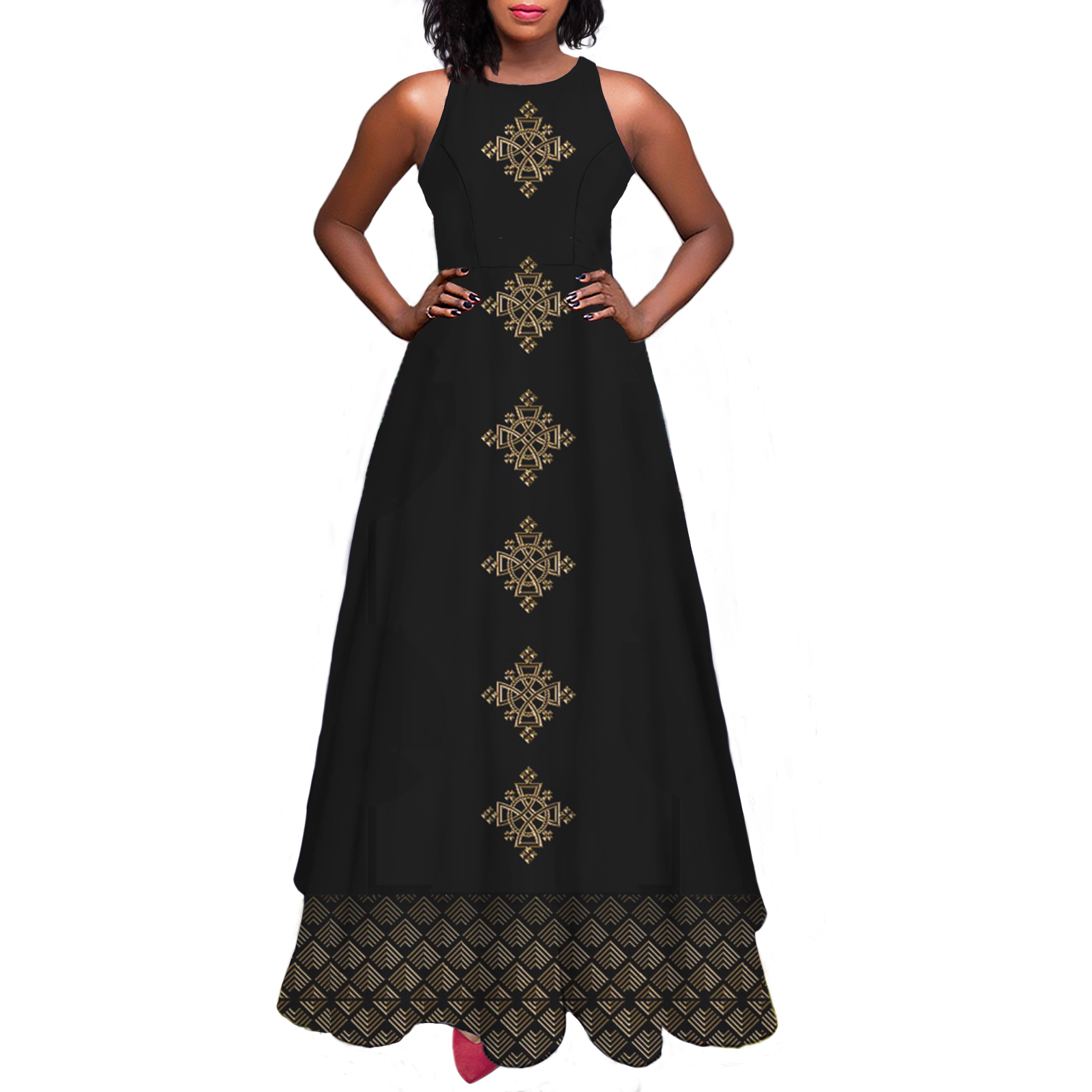 black and gold ethiopian dress Black & Gold Ethiopian Dress, Meskel-Embroidered Zuria Habesha Kemis,