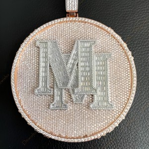 Custom Letter M Coin Pendant Moissanite Diamond Baguette Rose Gold Plated Hip Hop <b>Necklace</b> <b>Men</b> - Product Image 1