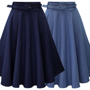 2022 kadın A-line Denim Midi etek elbise kemer ile yeni moda gevşek elastik bel Lady katı renk basit rahat etek - Product Image 3