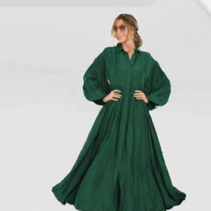 Elegante Abito Lungo in Chiffon Fluido con Collo a Risvolto e Pieghe Sottili per Uscite Autunnali - Product Image 4