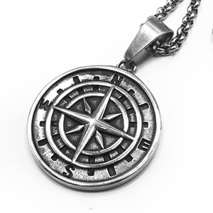 Collier boussole viking en acier inoxydable pour homme, collier vintage étoile du nord, bijoux de pirate ronds - Product Image 2