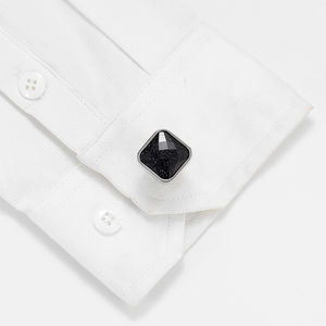 Boutons de manchette pour hommes de haute qualité, vente chaude transfrontalière, simples et luxueux, en pierre bleue et argent, accessoires de chemise carrés - Product Image 3