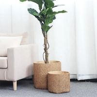 Style européen antique bambou tissé cylindre jardinière pot de fleurs en ciment pots de fleurs pour la décoration de jardin