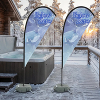 Drapeau publicitaire extérieur en forme de goutte d'eau personnalisé, base remplie d'eau, sublimation couleur intégrale, polyester 100%, drapeau de plage
