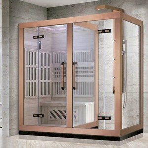Luxus moderne Indoor Dry Wet kombinierte Holz sauna Dampf duschkabine Freistehende Hotel Whirlpools Badewannen Massage funktion - Product Image 3