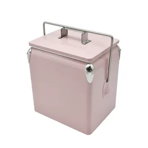 粉色复古冰盒13L金属复古冷却器啤酒可乐冰柜便携式野餐野营冰柜