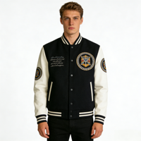 Jaket Varsity Pria Kulit Asli Berkualitas Tinggi Model Vintage Hip Hop, Jaket Baseball Letterman Wol Bordir Anti Angin