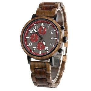 Reloj de Cuarzo Personalizable con Manecillas Luminosas de Madera y Acero Inoxidable, Relojes de Pulsera Cronógrafo para Hombre - Product Image 1