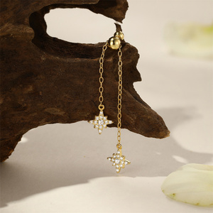 Nouveauté chaîne réglable plaqué or 18 carats boule arrière vis Piercing boucles d'oreilles 925 argent femmes bijoux géométrie CZ goujon - Product Image 6