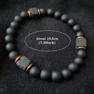 Wholesale Bestseller Men's Rose Gold <strong>Beaded</strong> Volcanic Stone Bracelet with Square <strong>Black</strong> Agate Jewelry for Modern Gentleman Gift - Product Image 2
