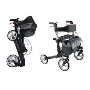 รถเข็นพับได้สำหรับผู้สูงอายุแบบมีพนักพิงน้ำหนักเบาเคลื่อนย้ายได้ช่วยเดิน4ล้อพับได้ - Product Image 4