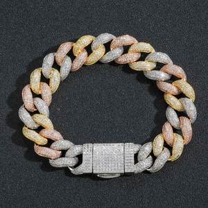 Moda 15mm Cadena de burbujas de tres colores Iced Out CZ cadena de eslabones cubanos personalizado para hombre chapado en oro collar cubano joyería de Hip Hop - Product Image 2