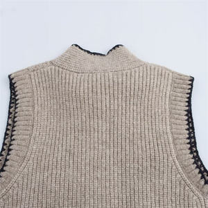 Chaleco de punto sin mangas con cuello alto, estilo vintage, de encaje, ecológico y a la moda para mujer. - Product Image 6