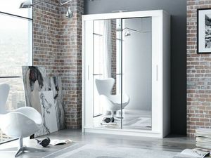 Espejo de dormitorio moderno con puerta <span class=keywords><strong>corredera</strong></span>, <span class=keywords><strong>armario</strong></span> con 3 LEDs opcionales, color blanco en 5 tamaños - Product Image 3