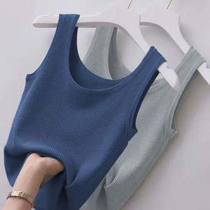 I-0313 Custom Logo Solid Color Sport Basic <b>Vest</b> Stretch Plain Ribbed Fashion Sleeveless <b>Women</b> Crop U Neck Tank <b>Top</b> - Product Image 1