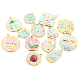 Pendentifs en acier inoxydable émaillé, motif floral peint, serti clos, accessoire de bijouterie DIY, pendentifs unisexes tendance - Product Image 5