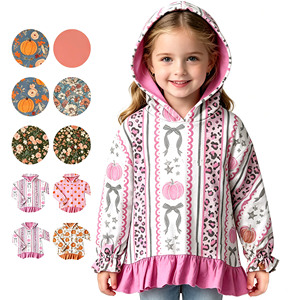 Pull à capuche personnalisé pour enfants avec imprimé floral d'automne et volants, vente en gros, vêtements pour enfants, haut de boutique - Product Image 1