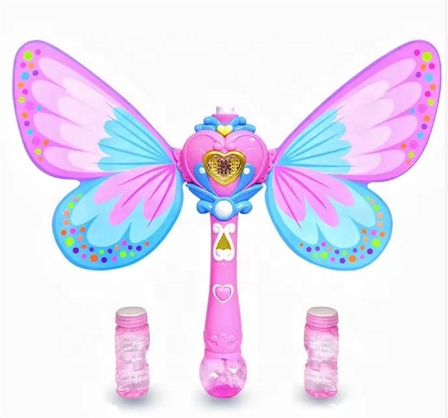 Summer Outdoor Light up Electric Automatic Magic Butterfly Bubble Wand Plastic Magic Bubble Glow Stick Toy