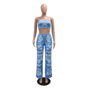 <b>Sexy</b> Spaghetti Straps Top Pants Fashion Printed Women Two Piece <b>Set</b> Without Pockets Fashion - Product Image 5