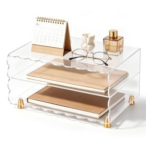 Organizador de Escritorio de Acrílico Transparente de 2 Niveles, Soporte para Clasificar Documentos y Correo, Bandeja para Archivos para Oficina y Hogar - Product Image 1