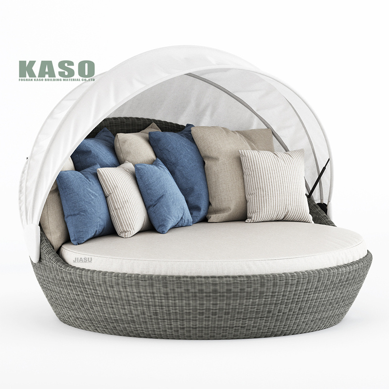 Cama de día para jardín, muebles de piscina, cuerda de mimbre redonda, cama de Sol de aluminio, cama de playa con dosel, Patio, cabaña, cama de día para exteriores