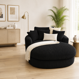 <span class=keywords><strong>Fauteuil</strong></span> moelleux surdimensionné en velours côtelé <span class=keywords><strong>noir</strong></span>, <span class=keywords><strong>fauteuil</strong></span> de salon moderne avec coussin et oreillers crème - Product Image 2