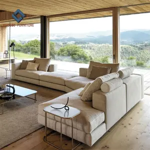 Italië Minimalistische L Vormige Moderne Stof Sectionele Modulaire Wit Couch Sofa Set Meubels