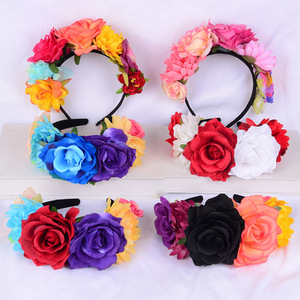 Diadema de Flores de Rosa Simulada Mexicana, Tocado de Halloween, <span class=keywords><strong>Estambre</strong></span> Colorido, Aro para el Cabello de Fiesta, Unisex, Regalo de Moda, 23x18cm - Product Image 1
