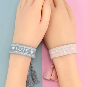 Bracelet personnalisé avec logo brodé, bracelet en tissu tissé réglable, pompon, nom personnalisé, lettre, bracelets d'amitié pour cadeau - Product Image 2
