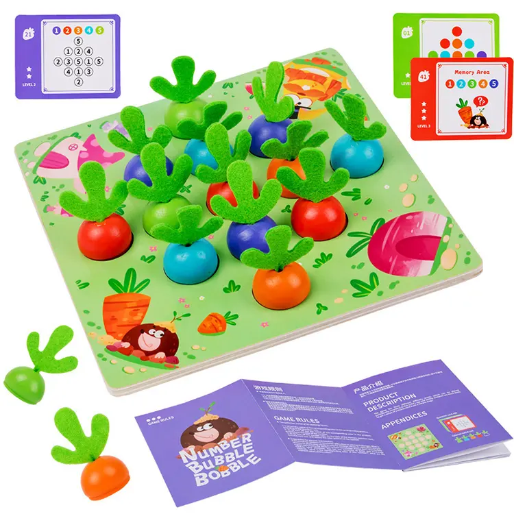 Puzzle numérique en bois pour enfants carottes récolte couleur correspondant cognitif radis mémoire échecs jouets