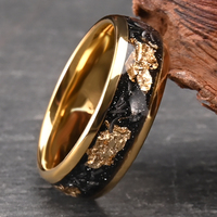 Prêt à expédier Bague en carbure de tungstène de 8 mm avec incrustation de météorite et de feuille d'or Bijoux de luxe neufs Bague de couple