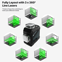 Niveau laser vert industriel 12 lignes Pro 3x360, construction à lignes croisées, deux lignes verticales, une ligne horizontale supérieure, pendule auto-nivelant