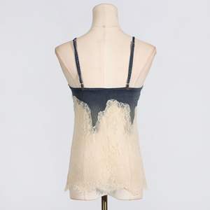 Top estivo in pizzo canotta in Denim Patchwork + pantaloni casual a cinque quarti in due pezzi <span class=keywords><strong>Set</strong></span> di <span class=keywords><strong>abbigliamento</strong></span> da donna alla moda sottile - Product Image 6