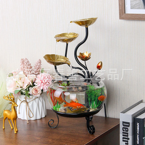 Pecera de Vidrio de Escritorio con Fuente de Agua Corriente, Redonda, Automática, Fácil de Limpiar, Regalo Empresarial - Product Image 3