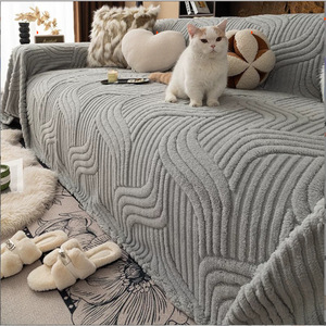 Plush <b>Sofa</b> <b>Cover</b> One-piece Full Coverage Non-slip Warm Polyester 145-185CM Machine Washable - Product Image 3
