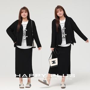 ชุดเซ็ตผู้หญิงไซส์ใหญ่ Runqi เสื้อยืดสีขาวพิมพ์ลาย เสื้อสายเดี่ยวสีดำ เสื้อคลุม กระโปรงถัก ชุดลำลอง สีพื้น สายเดี่ยว - Product Image 3