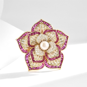 Elegante e Lussuosa Spilla in Rame a Forma di Camelia, Stile Piccola Fragranza, Atmosfera Autunnale Invernale, Arte Floreale alla Moda - Product Image 2