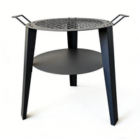 Brasero en fer robuste rond avec grille radiale et poignées pour patio extérieur, jardin et camping